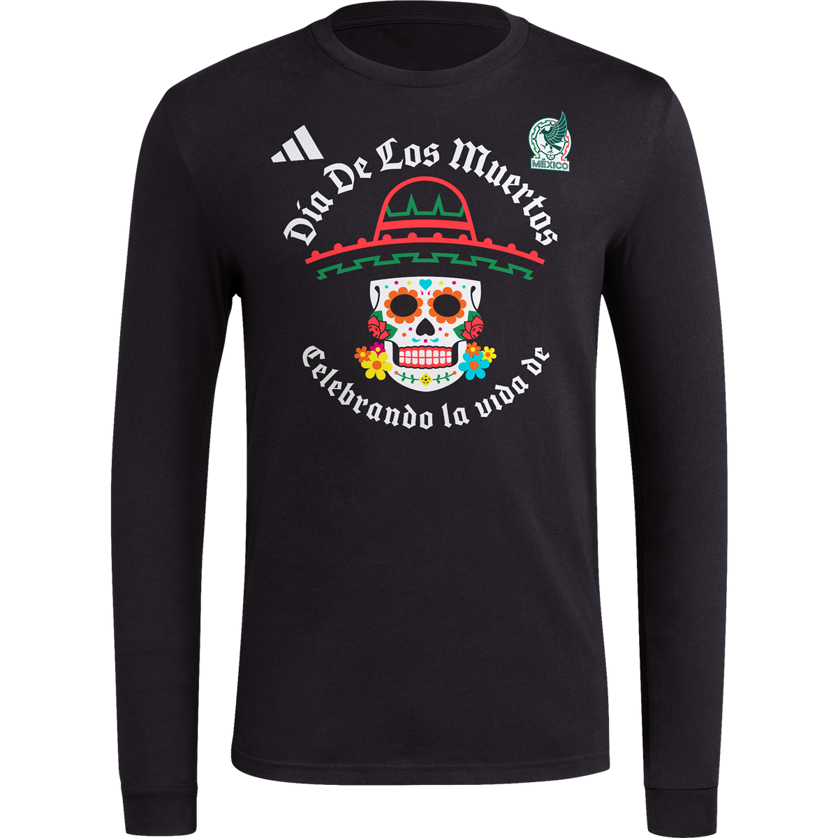 adidas Mexico Men's Skull Sombrero Long Sleeve Tee